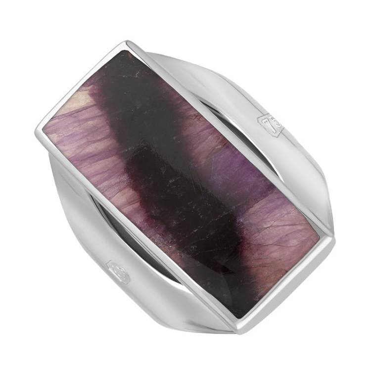 18ct White Gold Blue John King's Coronation Hallmark Medium Oblong Ring - K
